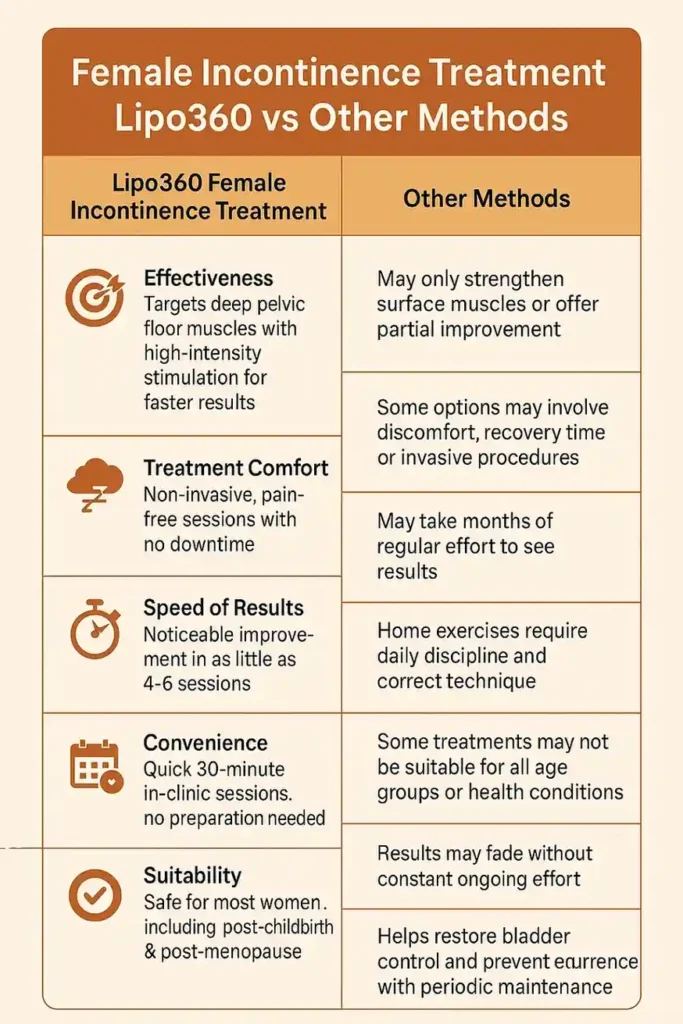 Comprehensive Guide To Female Incontinence Treatment Options 1 Table showing benefits of incontinence treatment Kenilworth